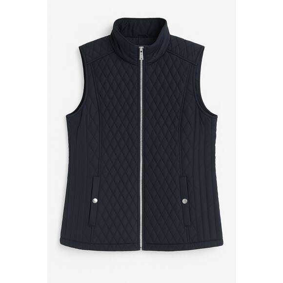 Black Rivet Women’s Quilted Vest Navy Blue Size L Zip Pockets Classic Fall Layer - Picture 2 of 7